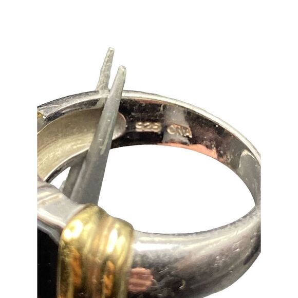 Pranda sterling silver 925 3 emerald cut onyx gold vermeil ring - Picture 2 of 9